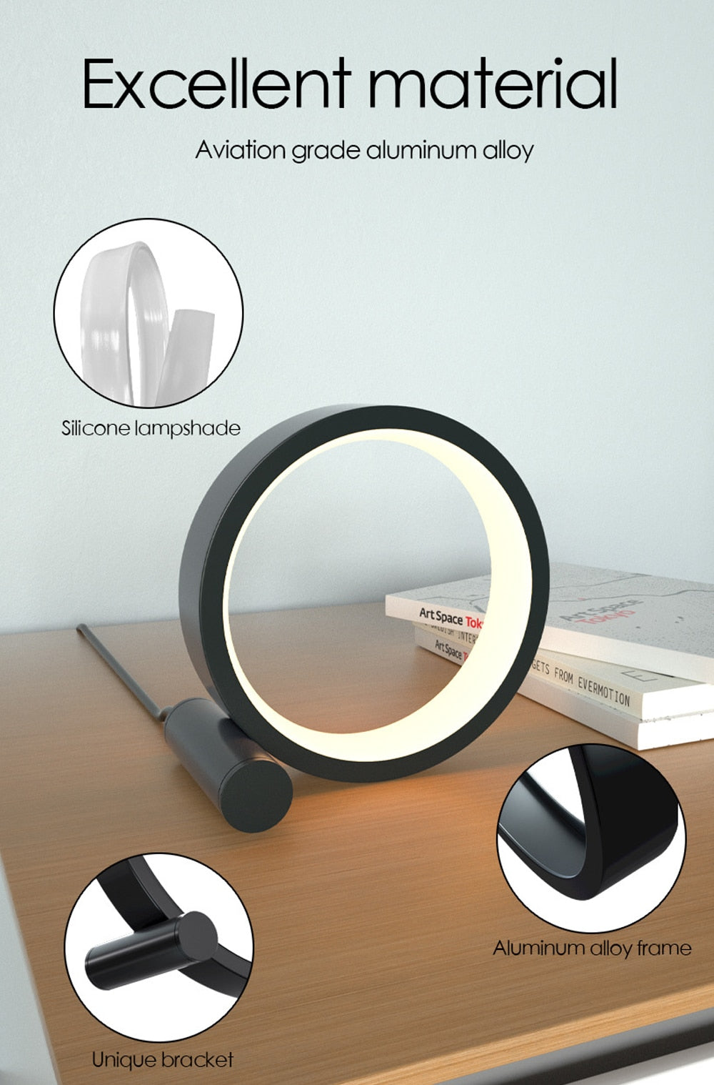 Lámpara de mesa LED circular para dormitorio - Luces nocturnas inteligentes RGB para sala de estar - Control por aplicación Bluetooth Decoración redonda