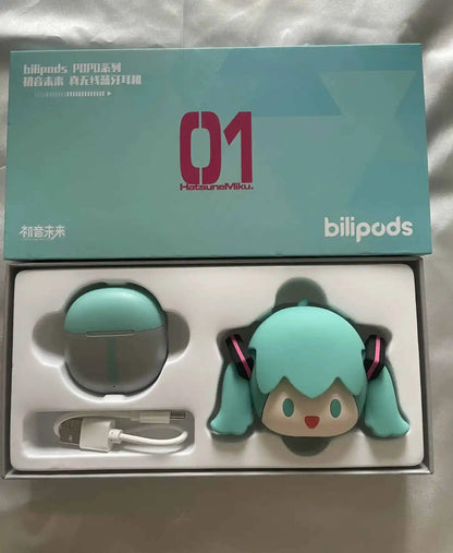 Hatsune Miku Anime Cartoon Wireless Bluetooth Headphones Set Cute Silicone Protective Cover Semi-in-ear