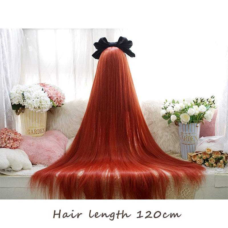 Peluca rizada larga sintética de 120 cm con flequillo - Rubio claro rojo Moda lolita linda