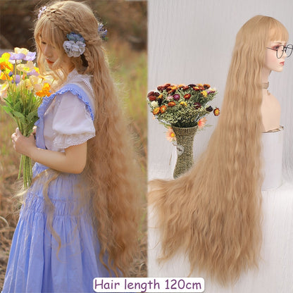 120cm Synthetic Long Curly Wig with Bang - Red Light Blonde Cute Lolita Fashion