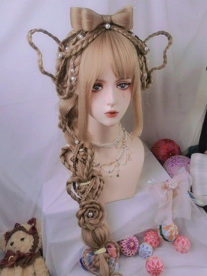 120cm Synthetic Long Curly Wig with Bang - Red Light Blonde Cute Lolita Fashion