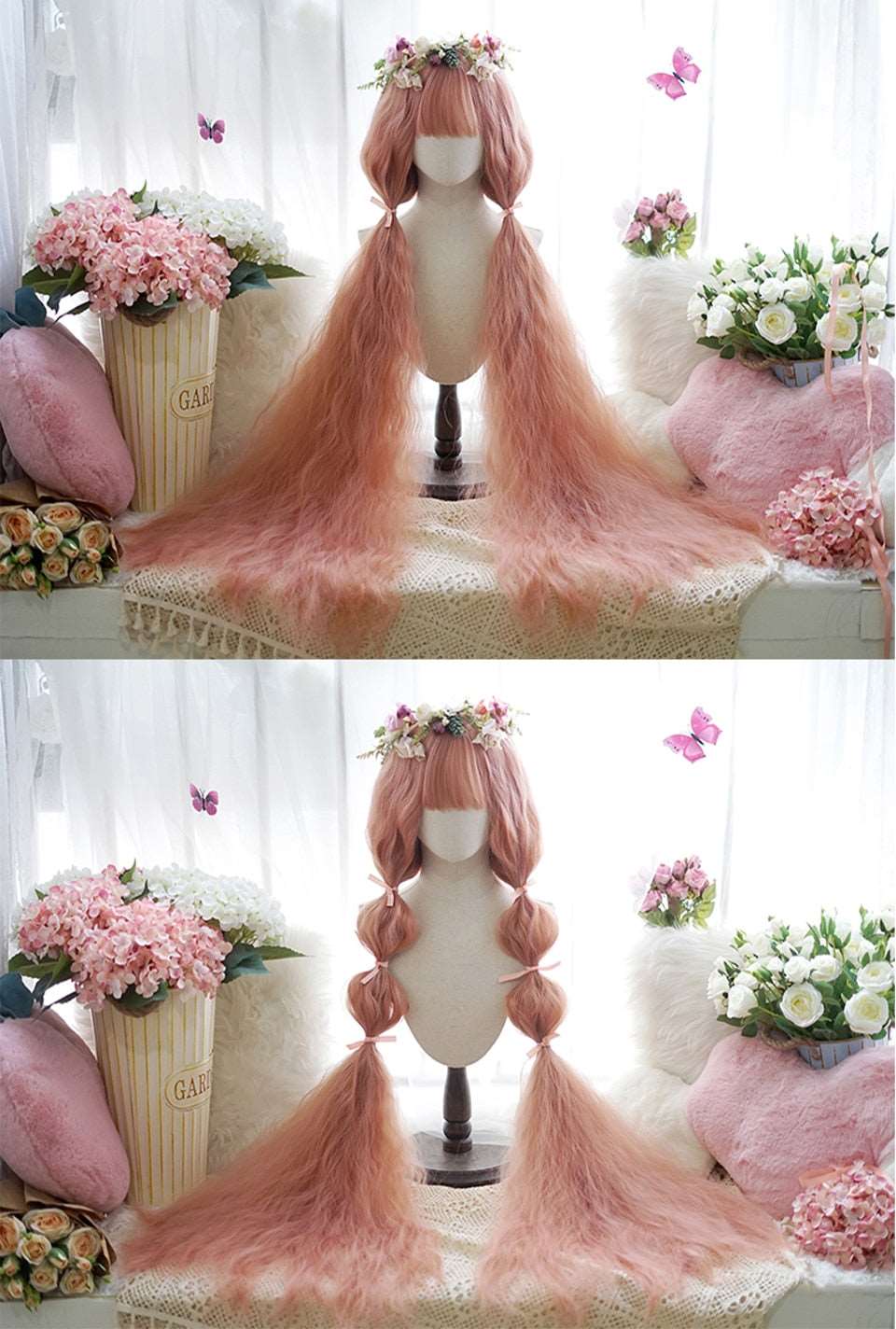 120cm Synthetic Long Curly Wig with Bang - Red Light Blonde Cute Lolita Fashion
