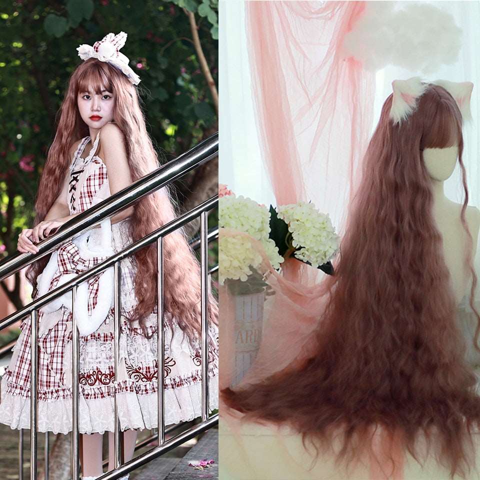 120cm Synthetic Long Curly Wig with Bang - Red Light Blonde Cute Lolita Fashion