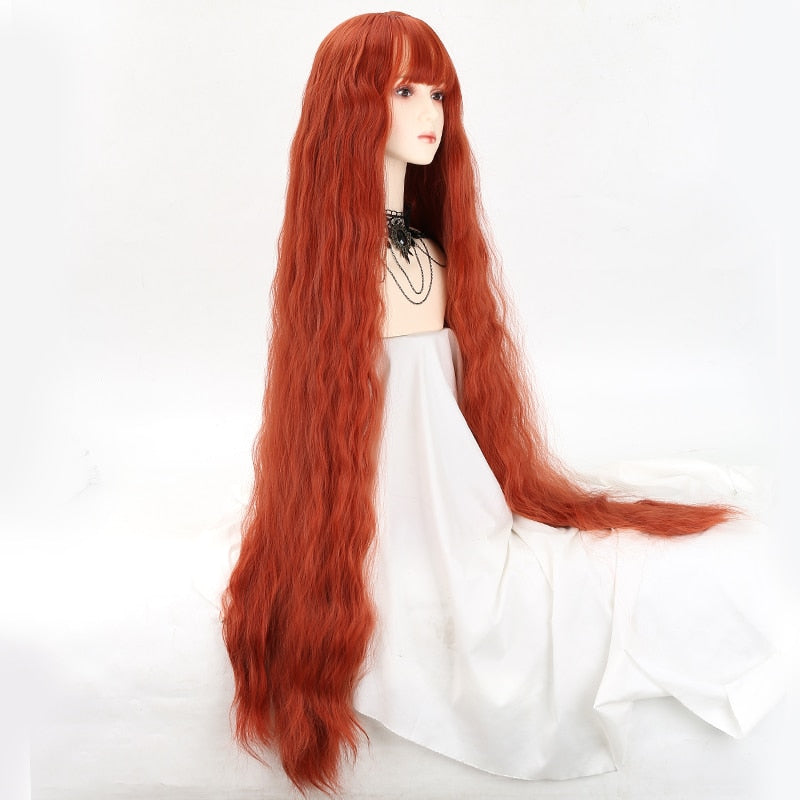 Peluca rizada larga sintética de 120 cm con flequillo - Rubio claro rojo Moda lolita linda
