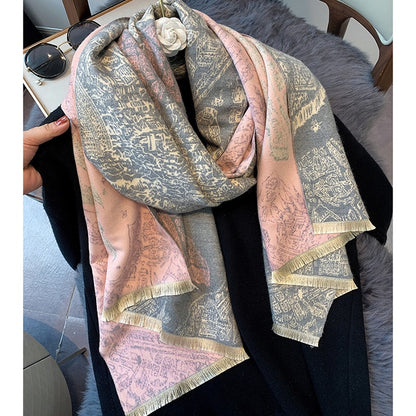 Luxury Cashmere Scarf Women Horse Design - Warm Pashmina Blanket - Scarves/Shawl Wraps Thick Foulard