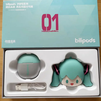 Hatsune Miku Anime Cartoon Wireless Bluetooth Headphones Set Cute Silicone Protective Cover Semi-in-ear