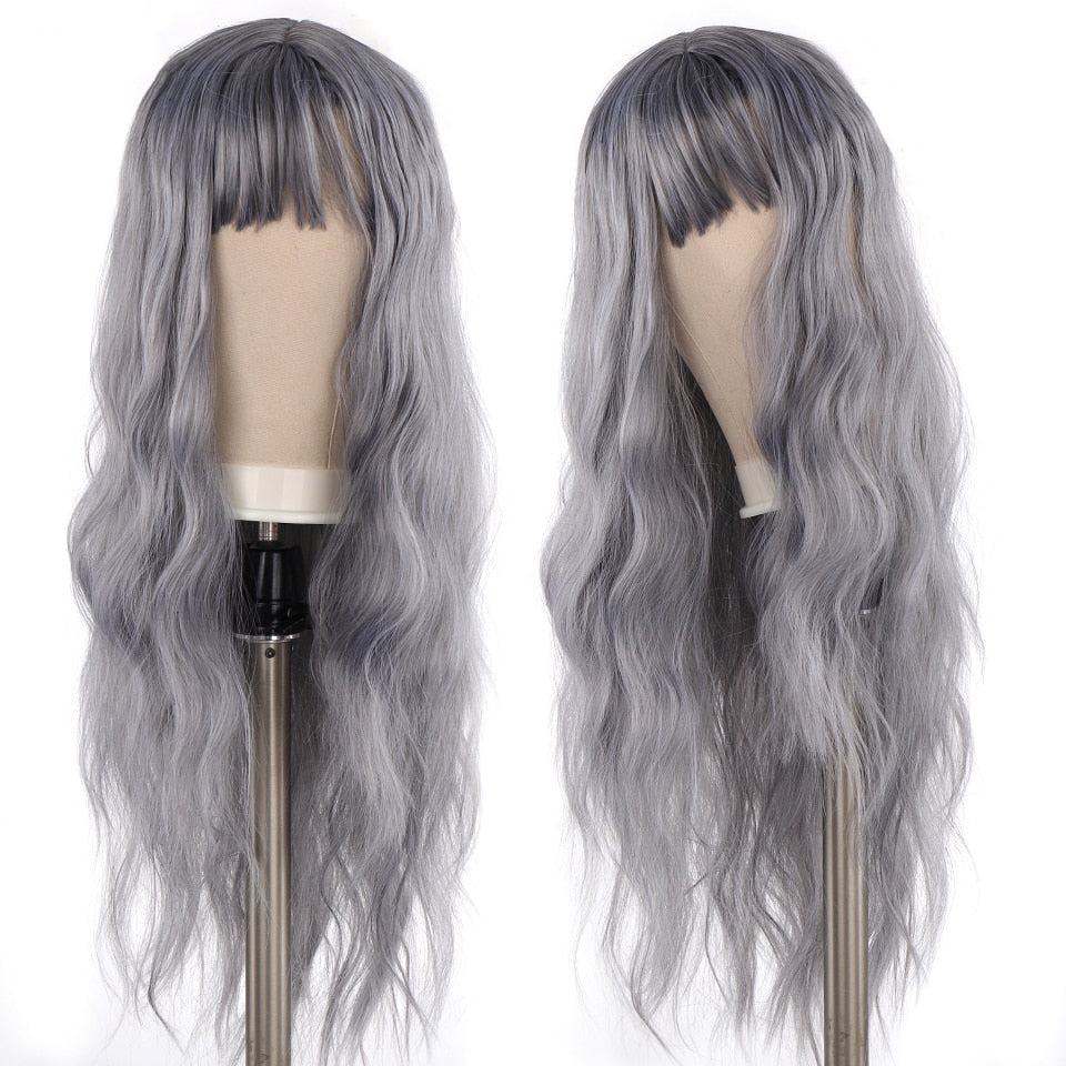 24 Bluish Light Blue Wig - Synthetic Long Straight/Body Wave Middle Part - Heat Resistant