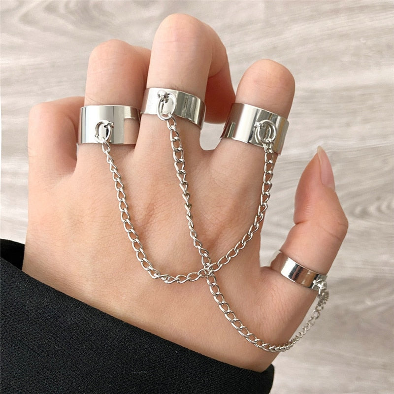 Cadena de color plata geométrica punk - Anillos de muñeca - Conjunto de anillos - Joyería - Cosplay