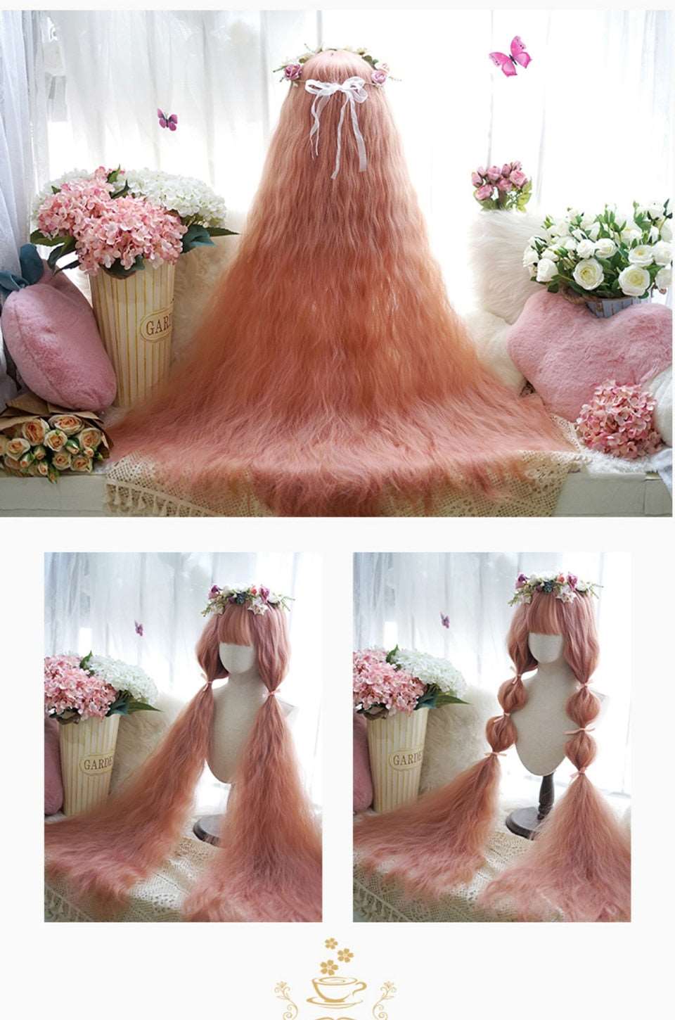 120cm Synthetic Long Curly Wig with Bang - Red Light Blonde Cute Lolita Fashion
