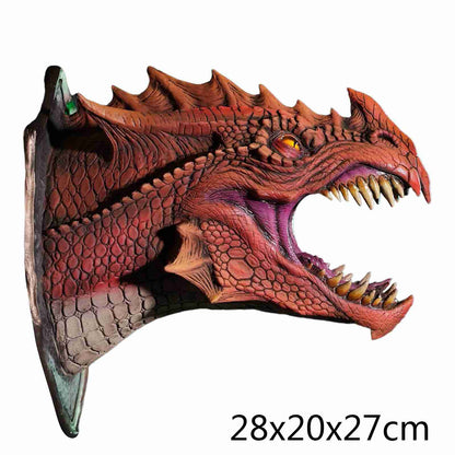 Accesorio de cabeza de dragón montado en la pared 3D - Arte de pared con luz de humo de dinosaurio - Escultura/estatua - Sala de decoración del hogar