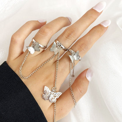 Punk Geometric Silver Color Chain - Wrist Rings - Rings Set - Jewelry - Cosplay