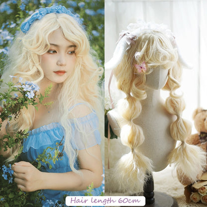 120cm Synthetic Long Curly Wig with Bang - Red Light Blonde Cute Lolita Fashion