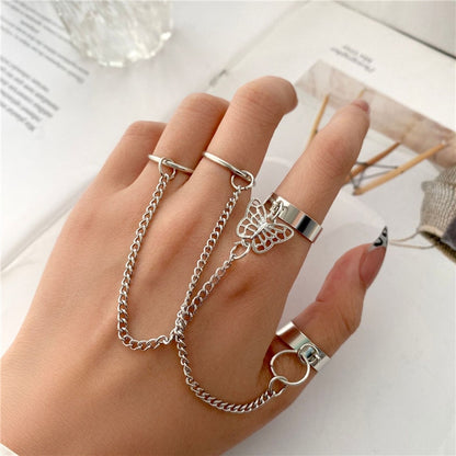 Punk Geometric Silver Color Chain - Wrist Rings - Rings Set - Jewelry - Cosplay