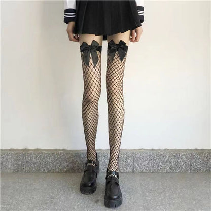 JK Costumes Sexy Thigh High Fishnet Stockings - Gothic Punk Lolita - Transparent Over Knee - Red Wide Edge Long High Socks