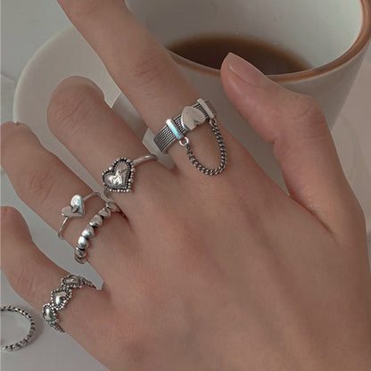 Punk Geometric Silver Color Chain - Wrist Rings - Rings Set - Jewelry - Cosplay