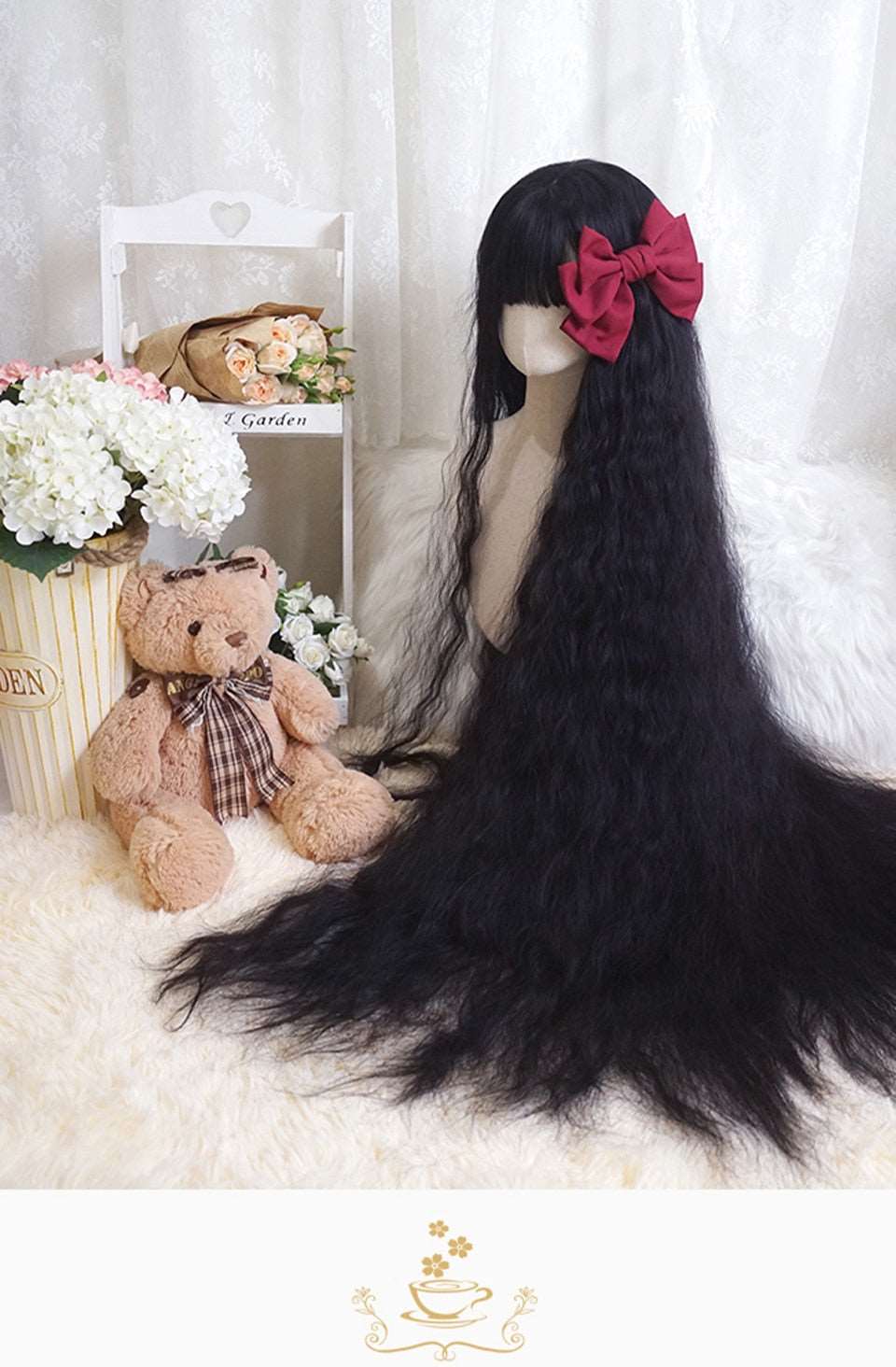 120cm Synthetic Long Curly Wig with Bang - Red Light Blonde Cute Lolita Fashion