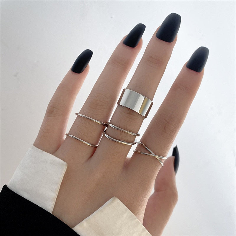 Punk Geometric Silver Color Chain - Wrist Rings - Rings Set - Jewelry - Cosplay