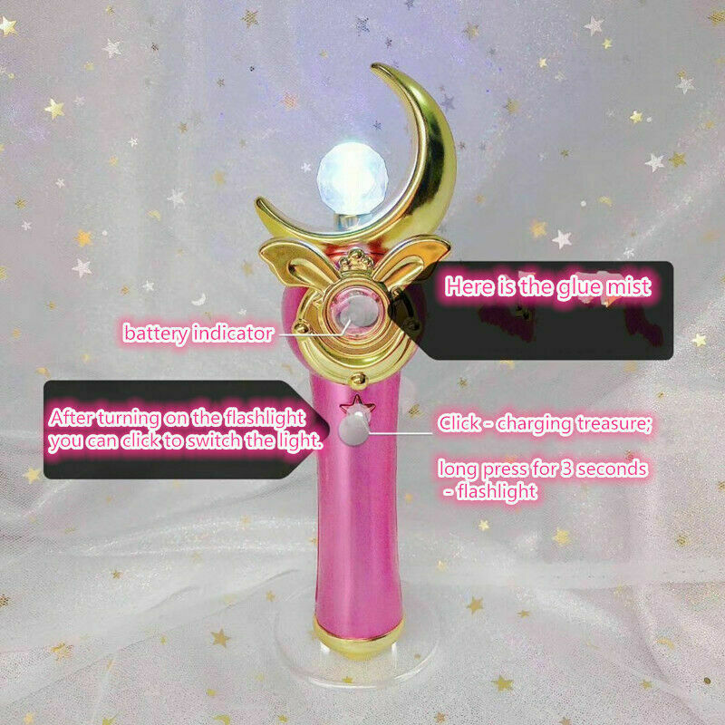 Anime Magical Girl - Banco de energía - Varita mágica Moon Stick Crystal Star con luces LED de 15 colores - Cargador de teléfono - Accesorio de cosplay