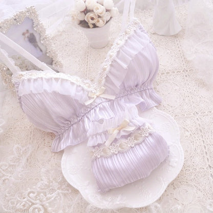 6-color Lolita Fashion - Women's Cute Bow Print Bra & Panties - Lingerie Set Bras & Briefs Underwear