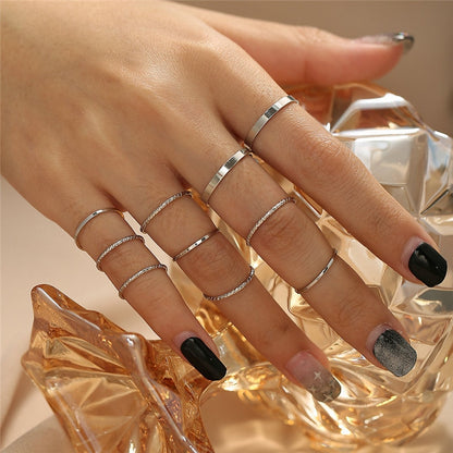 Punk Geometric Silver Color Chain - Wrist Rings - Rings Set - Jewelry - Cosplay