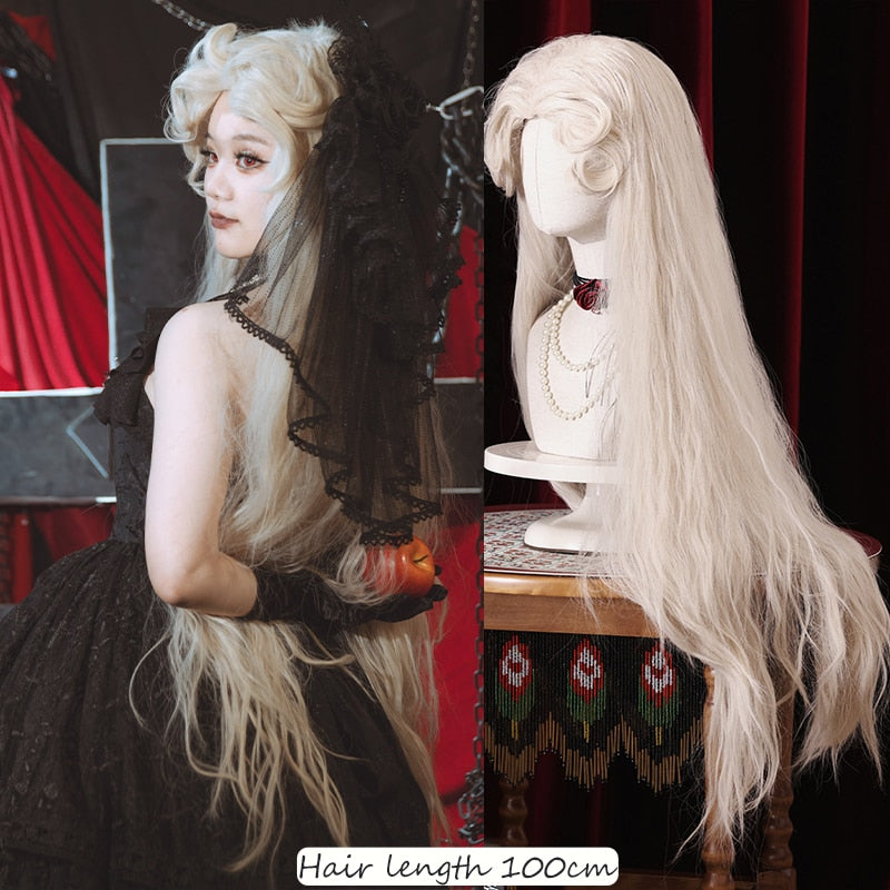 120cm Synthetic Long Curly Wig with Bang - Red Light Blonde Cute Lolita Fashion