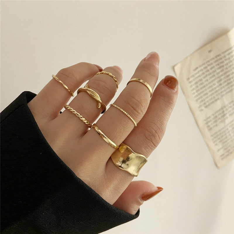 Punk Geometric Silver Color Chain - Wrist Rings - Rings Set - Jewelry - Cosplay