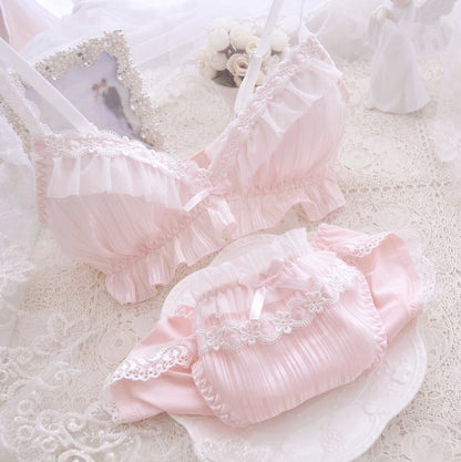 6-color Lolita Fashion - Women's Cute Bow Print Bra & Panties - Lingerie Set Bras & Briefs Underwear