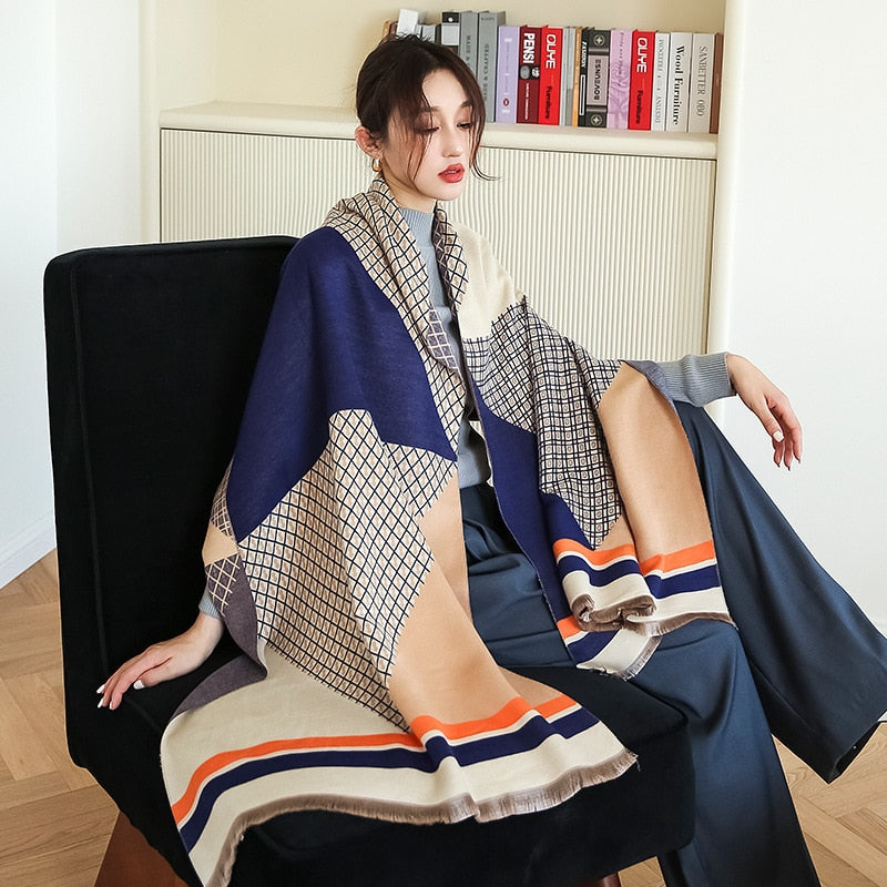 Luxury Cashmere Scarf Women Horse Design - Warm Pashmina Blanket - Scarves/Shawl Wraps Thick Foulard