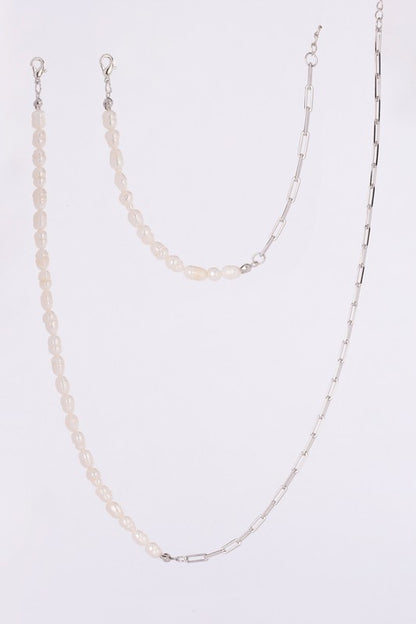 Natural pearl chain bracelet, necklace set - sil