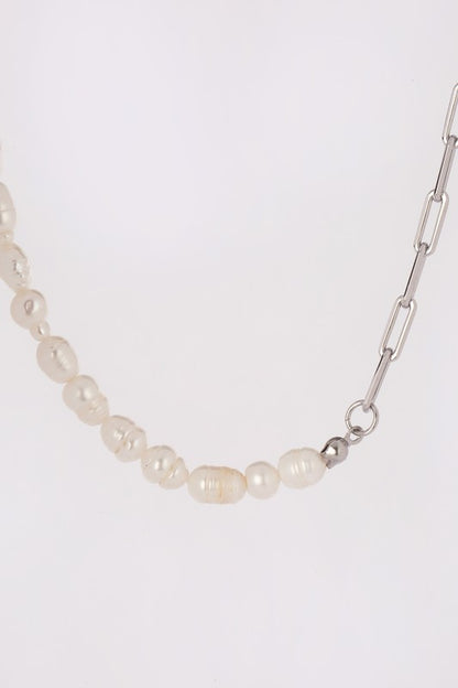 Natural pearl chain bracelet, necklace set - sil