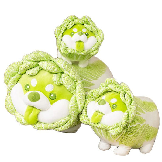 Lindos juguetes de peluche vegetales - Perro Shiba Inu suave y esponjoso de repollo japonés - Peluche relleno de almohada