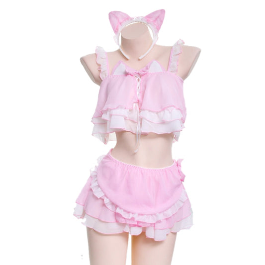 Anime Gothic Lolita Pink & Black Cat Girl - Cute Maid Women's Underwear