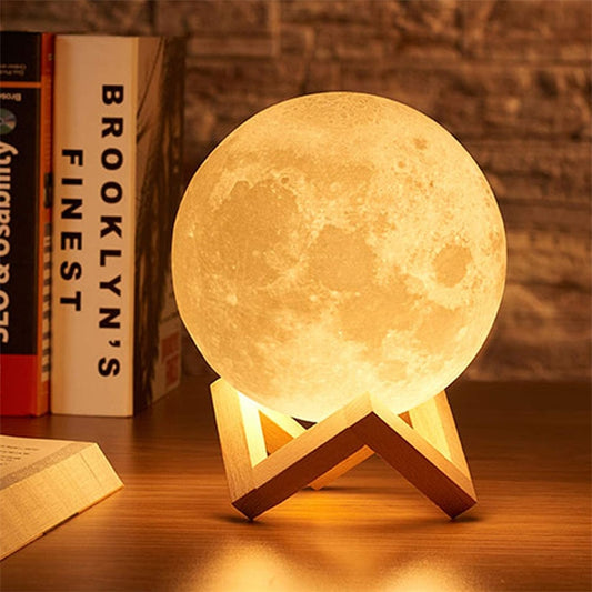 3D Printed 2 Color Touch Moon Lamp Rechargeable - LED Children's Night Light - Bedroom Decoration