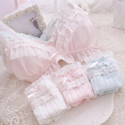 6-color Lolita Fashion - Women's Cute Bow Print Bra & Panties - Lingerie Set Bras & Briefs Underwear