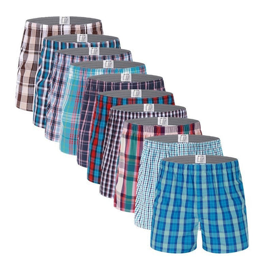 10Pcs Colorful Men's Underwear Boxers Shorts - 100% Cotton Male Underpants - Soft Plaid Boxer Comfortable Breathable