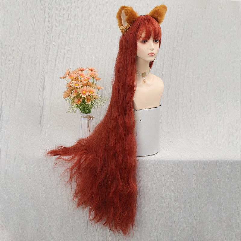 120cm Synthetic Long Curly Wig with Bang - Red Light Blonde Cute Lolita Fashion