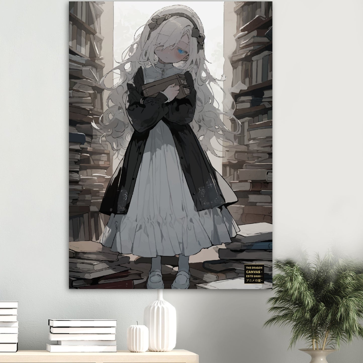 "Sleepy White Hair in Library" #01 - Póster de papel semibrillante premium de anime