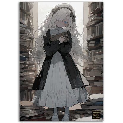 "Sleepy White Hair in Library" #01 - Póster de papel semibrillante premium de anime