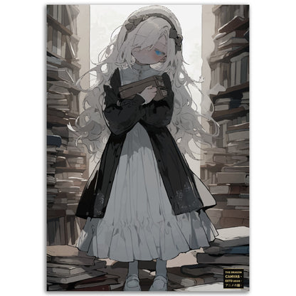 "Sleepy White Hair in Library" #01 - Póster de papel semibrillante premium de anime