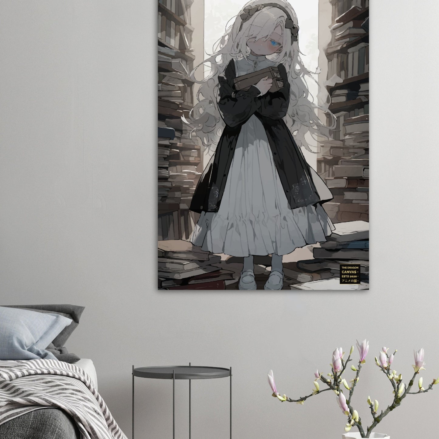 "Sleepy White Hair in Library" #01 - Póster de papel semibrillante premium de anime