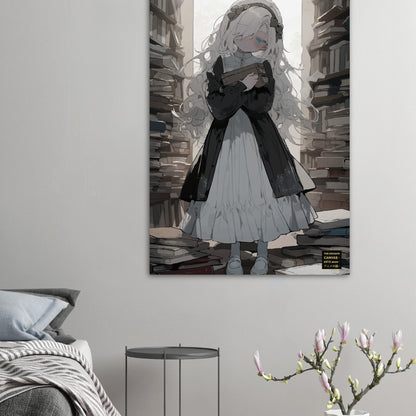 "Sleepy White Hair in Library" #01 - Póster de papel semibrillante premium de anime