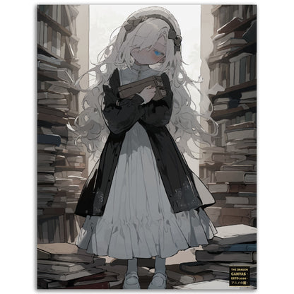 "Sleepy White Hair in Library" #01 - Póster de papel semibrillante premium de anime